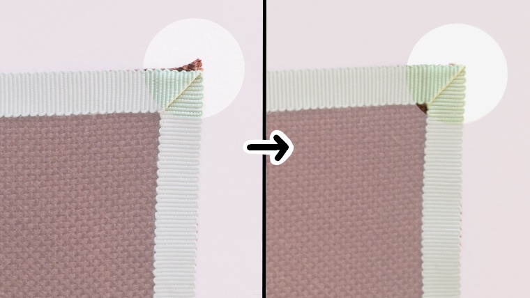 リボンからはみ出している布端を切る